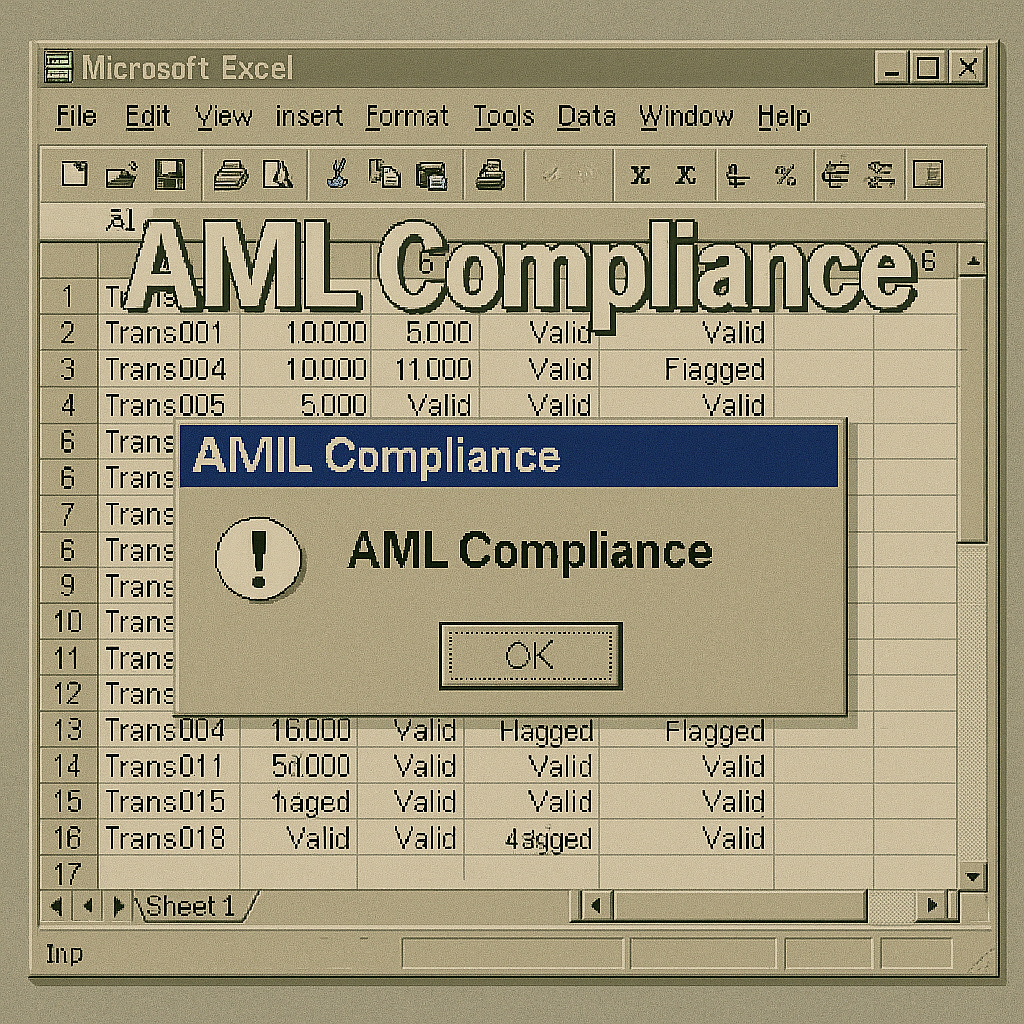 Windows 98 style AML Compliance spreadsheet